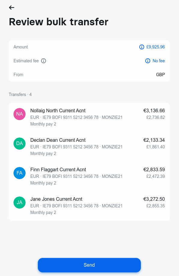 Revolut Payment Bulk Transfer Parolla